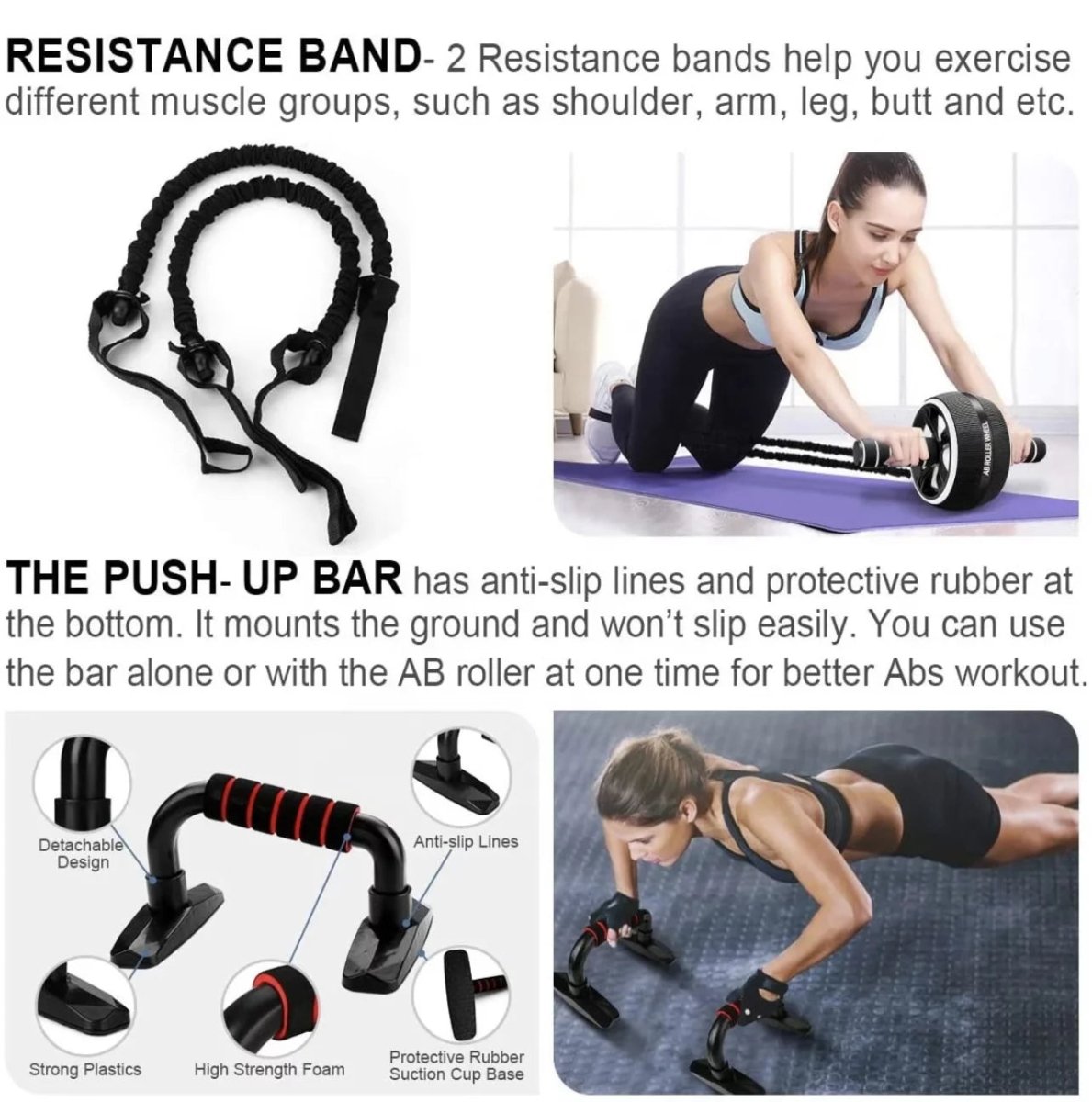 Ab Roller Wheel 17 in 1, Ab Wheel Workout Equipment Kit with Resistance Bands, Knee Mat, Jump Rope, Push - Up Bar, Ab Wheel Roller for Gym and Home Workout Unisex Abdominal Wheel for Core Strength Black - Prostamina - Prostamina - Ab Roller Wheel 17 in 1, Ab Wheel Workout Equipment Kit with Resistance Bands, Knee Mat, Jump Rope, Push - Up Bar, Ab Wheel Roller for Gym and Home Workout Unisex Abdominal Wheel for Core Strength Black