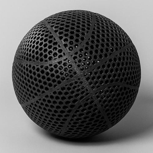 3D Printed Airless Basketball 29.5" Modern Look Quiet Play Black 3D Printed Durable Versatile Design NBA Regulation Size No Inflation Needed