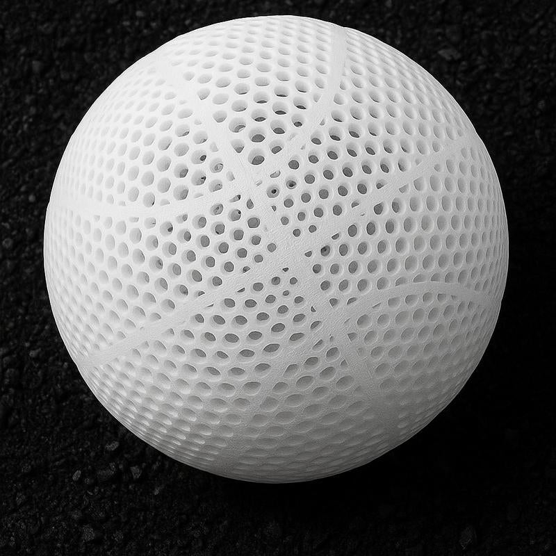 3D Printed Airless Basketball 29.5" Modern Look Quiet Play Black 3D Printed Durable Versatile Design NBA Regulation Size No Inflation Needed