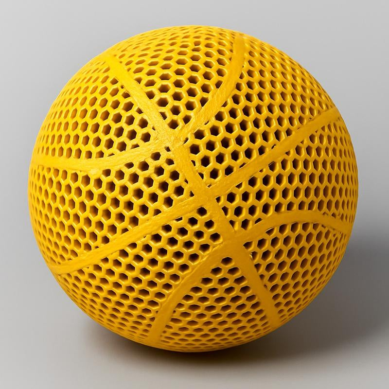 3D Printed Airless Basketball 29.5" Modern Look Quiet Play Black 3D Printed Durable Versatile Design NBA Regulation Size No Inflation Needed